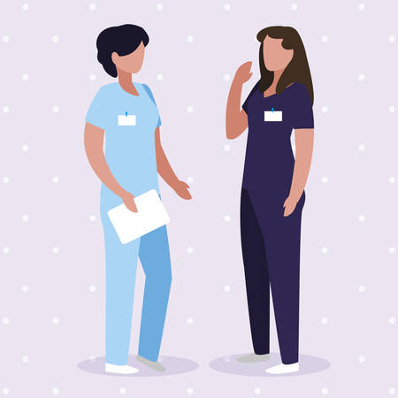 female medicine workers with uniform characters vector illustration designのイラスト素材