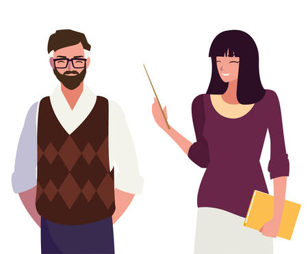 teachers couple avatars characters vector illustration designのイラスト素材