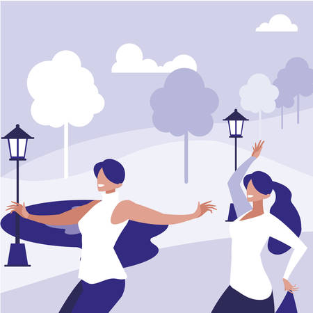 young girls dancing in the park characters vector illustration designのイラスト素材