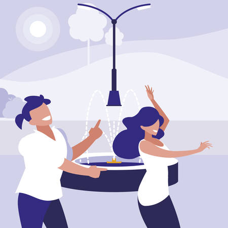 young couple dancing in the park characters vector illustration designのイラスト素材