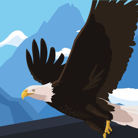 beautiful bald eagle flying in the snowscape vector illustration designのイラスト素材