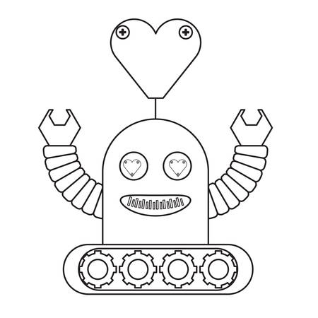 cartoon robot icon over white background black and white design vector illustrationのイラスト素材