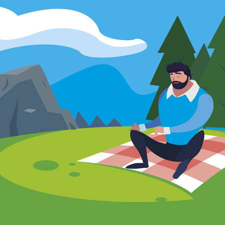 man seated in the field picnic day vector illustration designのイラスト素材