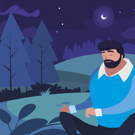 man seated in the field at night vector illustration designのイラスト素材