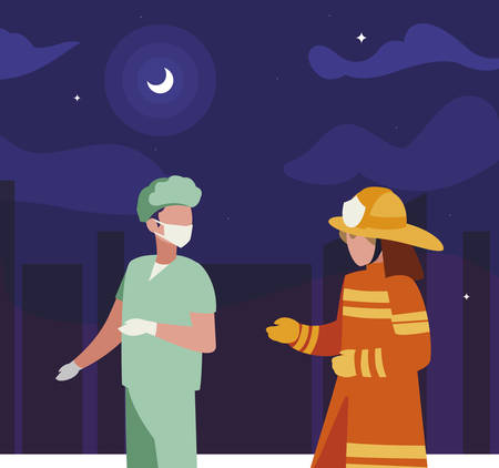 couple of professional workers on the night vector illustration designのイラスト素材