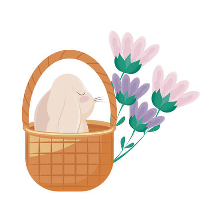 cute rabbit in basket wicker with flowers vector illustration designのイラスト素材