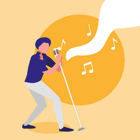 singer with microphone character vector illustration designのイラスト素材