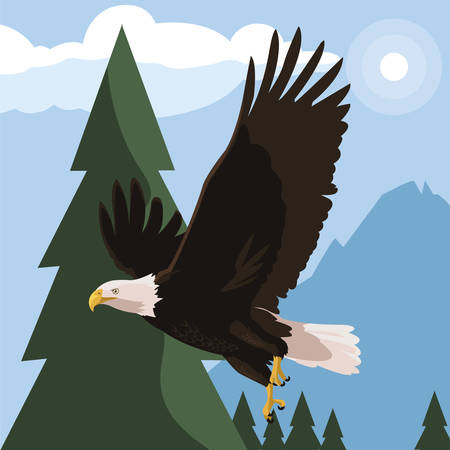 beautiful bald eagle flying in the landscape vector illustration designのイラスト素材