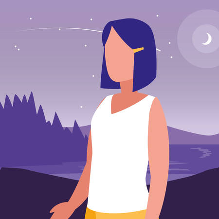 young woman in forest landscape scene vector illustration designのイラスト素材