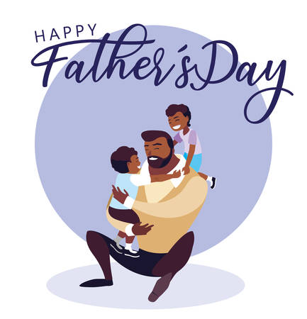 happy father day card with dad and children vector illustration designのイラスト素材
