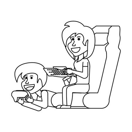 young couple playing video game vector illustration designのイラスト素材