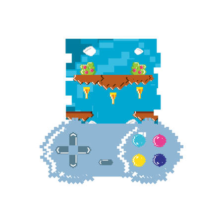 video game control with stage scene pixelated vector illustration designのイラスト素材