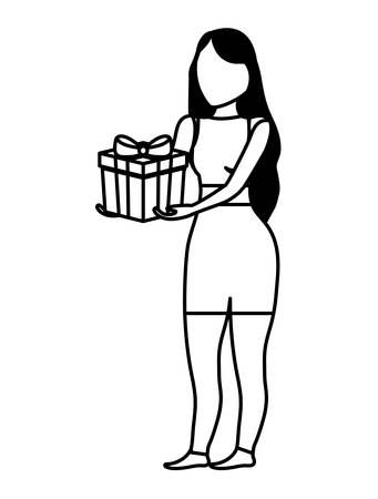 young woman with gift box vector illustration designのイラスト素材