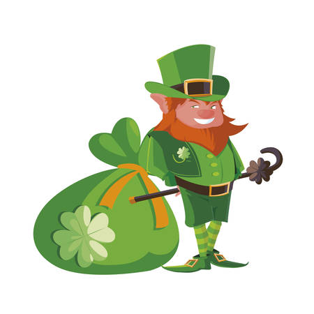 saint patrick lemprechaun with cane character vector illustration designのイラスト素材