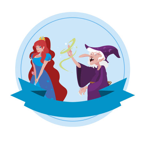 beautiful princess with witch of tales characters vector illustration designのイラスト素材