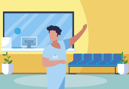 male medicine worker with uniform in hospital reception vector illustration designのイラスト素材