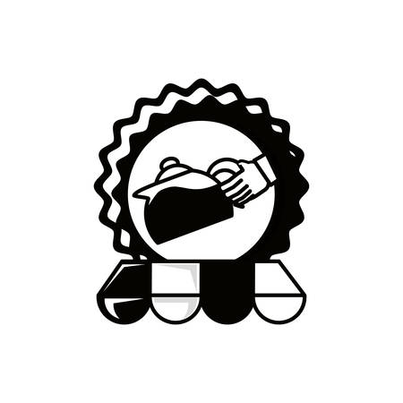 seal of hand with teapot kitchen and parasol vector illustration designのイラスト素材