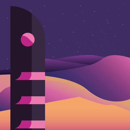 futuristic building desert landscape style vector illustrationのイラスト素材