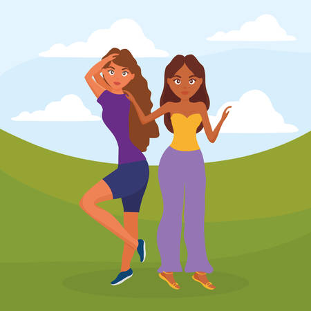 beautiful and sensual women in the landscape vector illustration designのイラスト素材