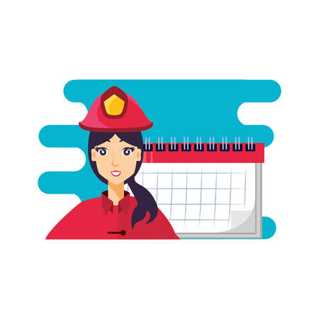 firefighter professional female with calendar character vector illustration designのイラスト素材