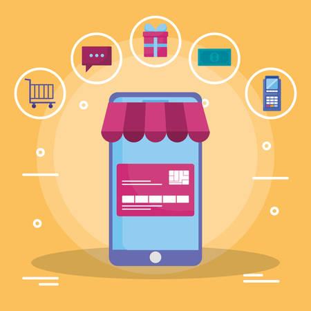 smartphone with parasol and credit card vector illustration designのイラスト素材