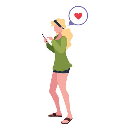 young woman using smartphone social media vector illustrationのイラスト素材