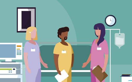 interracial group medicine workers in operating theater vector illustration designのイラスト素材