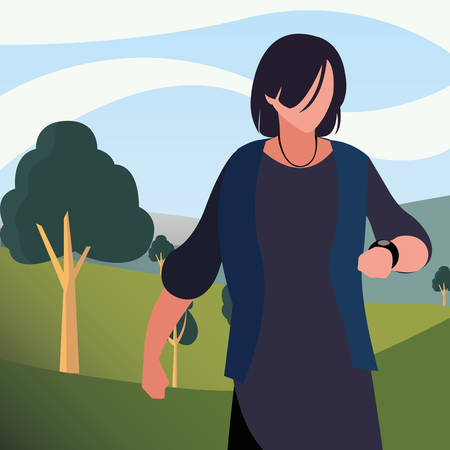 landscape nature with standing man vector illustrationのイラスト素材