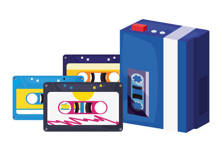 portable music cassettes retro 80s style vector illustrationのイラスト素材