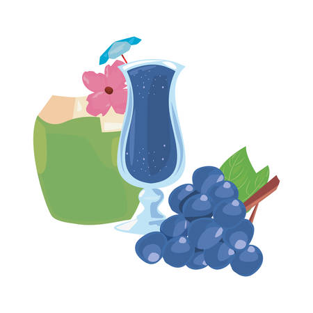 summer time holiday cocktail coconut grapes   vector illustrationのイラスト素材