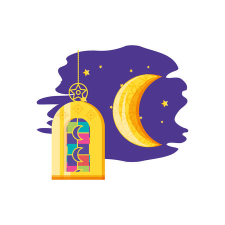 Ramadan Kareem lamp with moon vector illustration designのイラスト素材