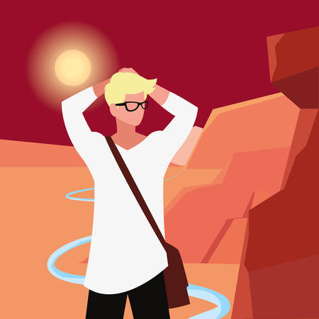 landscape nature with standing man vector illustrationのイラスト素材