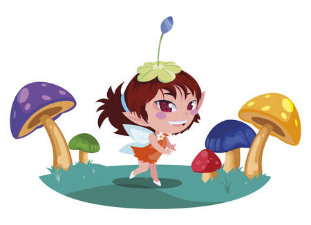 beautiful magic fairy in the fungus camp vector illustration designのイラスト素材