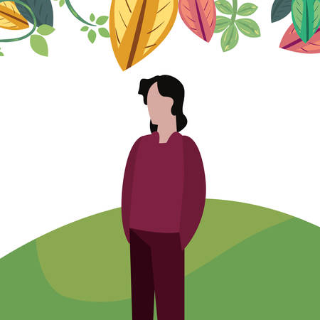 man standing in the meadow natural plantsのイラスト素材