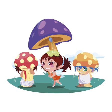 fungus elfs and fairy in the garden vector illustration designのイラスト素材