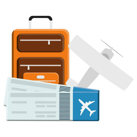 suitcase travel vacations with airplane and tickets vector illustration designのイラスト素材