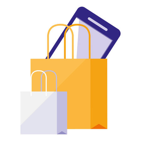 smartphone with shopping bag ecommerce vector illustration designのイラスト素材