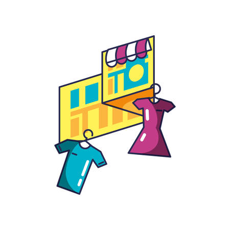 clothing hanging in clothespin with map guide location vector illustration designのイラスト素材