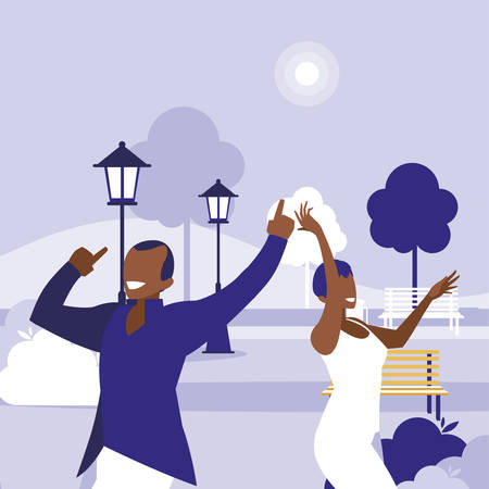young black couple dancing in the park vector illustration designのイラスト素材