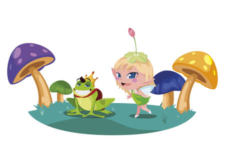 beautiful magic fairy and fungu elf in the garden vector illustration designのイラスト素材
