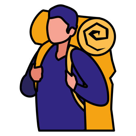 adventurous man with travelbag vector illustration designのイラスト素材