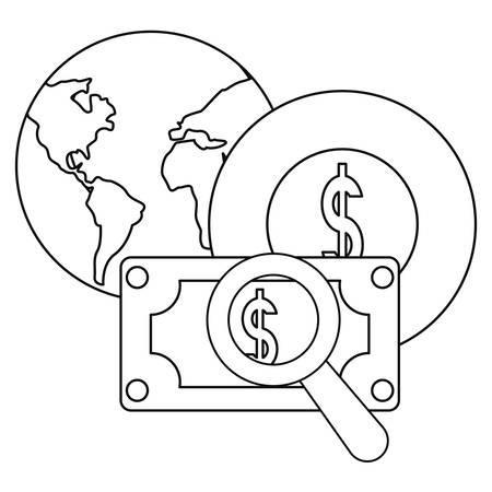 banknote coin magnifier world on white background vector illustrationのイラスト素材