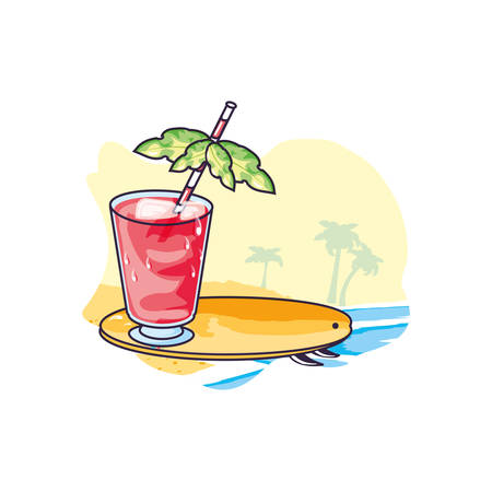 refresh juice in the beach with surfboard vector illustration designのイラスト素材