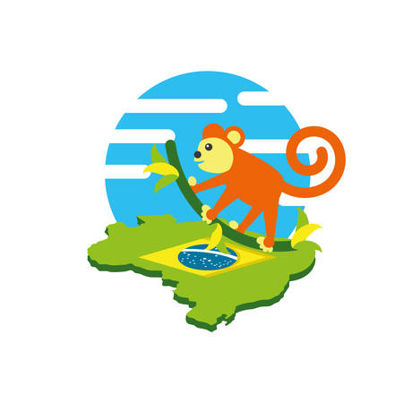 monkey animal with map of brazil vector illustration designのイラスト素材