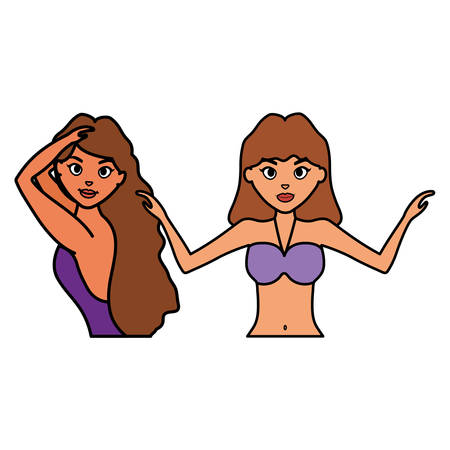 beautiful women with swimsuits vector illustration designのイラスト素材