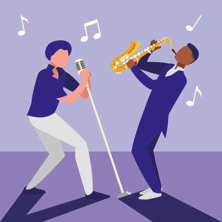 singer and musician couple characters vector illustration designのイラスト素材
