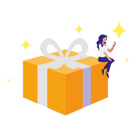 woman using smartphone with gift vector illustration designのイラスト素材