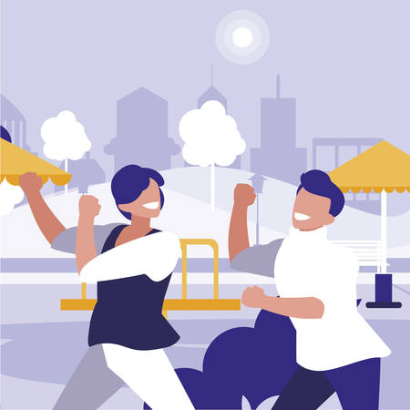 young dancers couple dancing in the park vector illustration designのイラスト素材