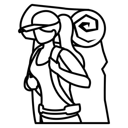 adventurous woman with travelbag vector illustration designのイラスト素材