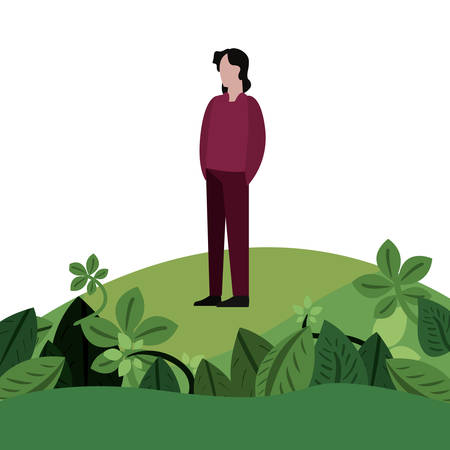 man standing in the meadow natural plantsのイラスト素材